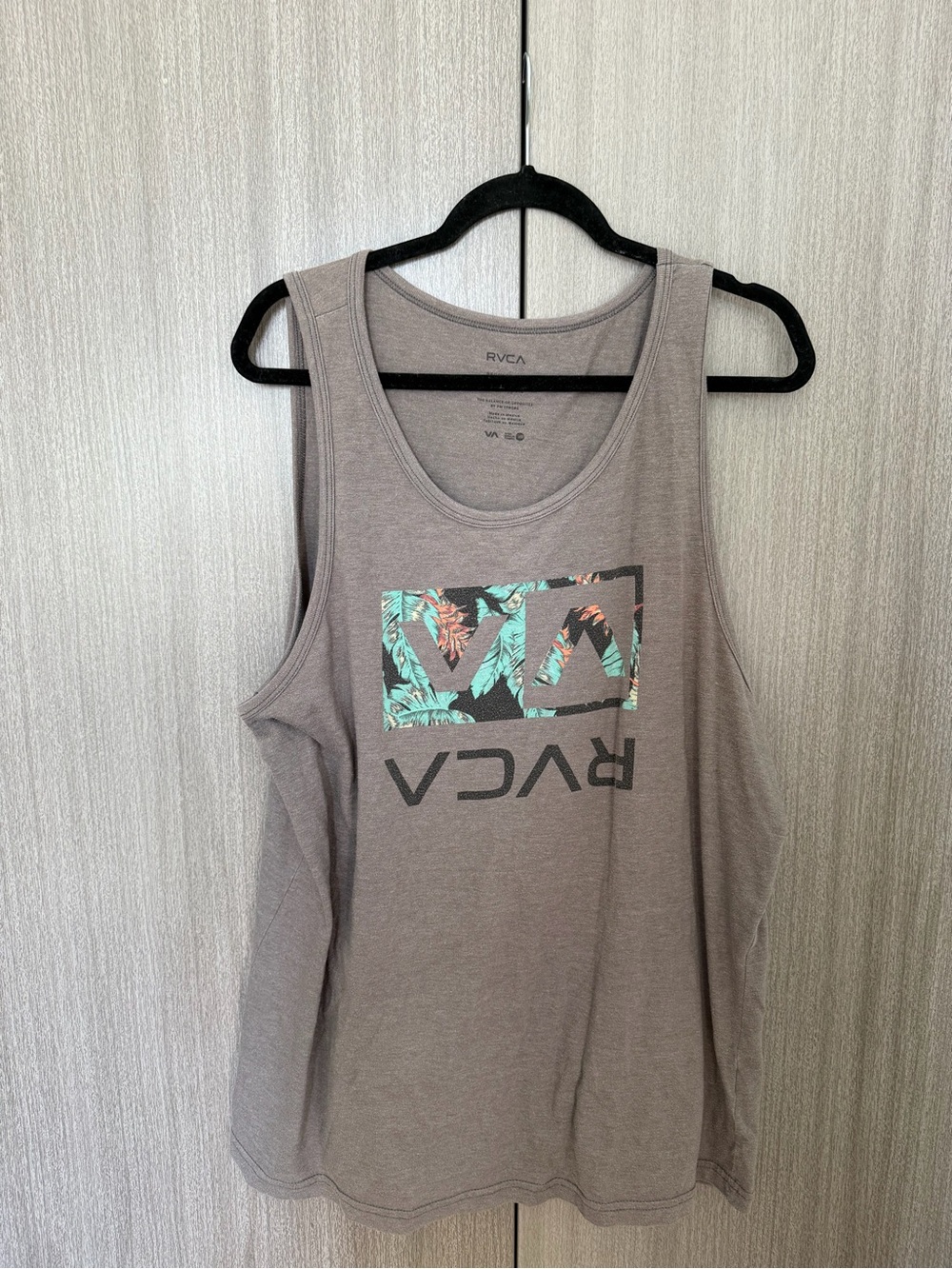 RVCA Taupe Tank Top with Tropical Logo